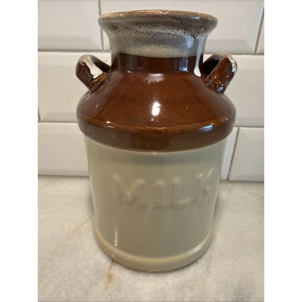 Rustic Stoneware Milk Jug Farmhouse Crock 6.77
